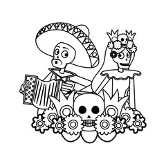 catrina and mariachi playing accordion couple characters