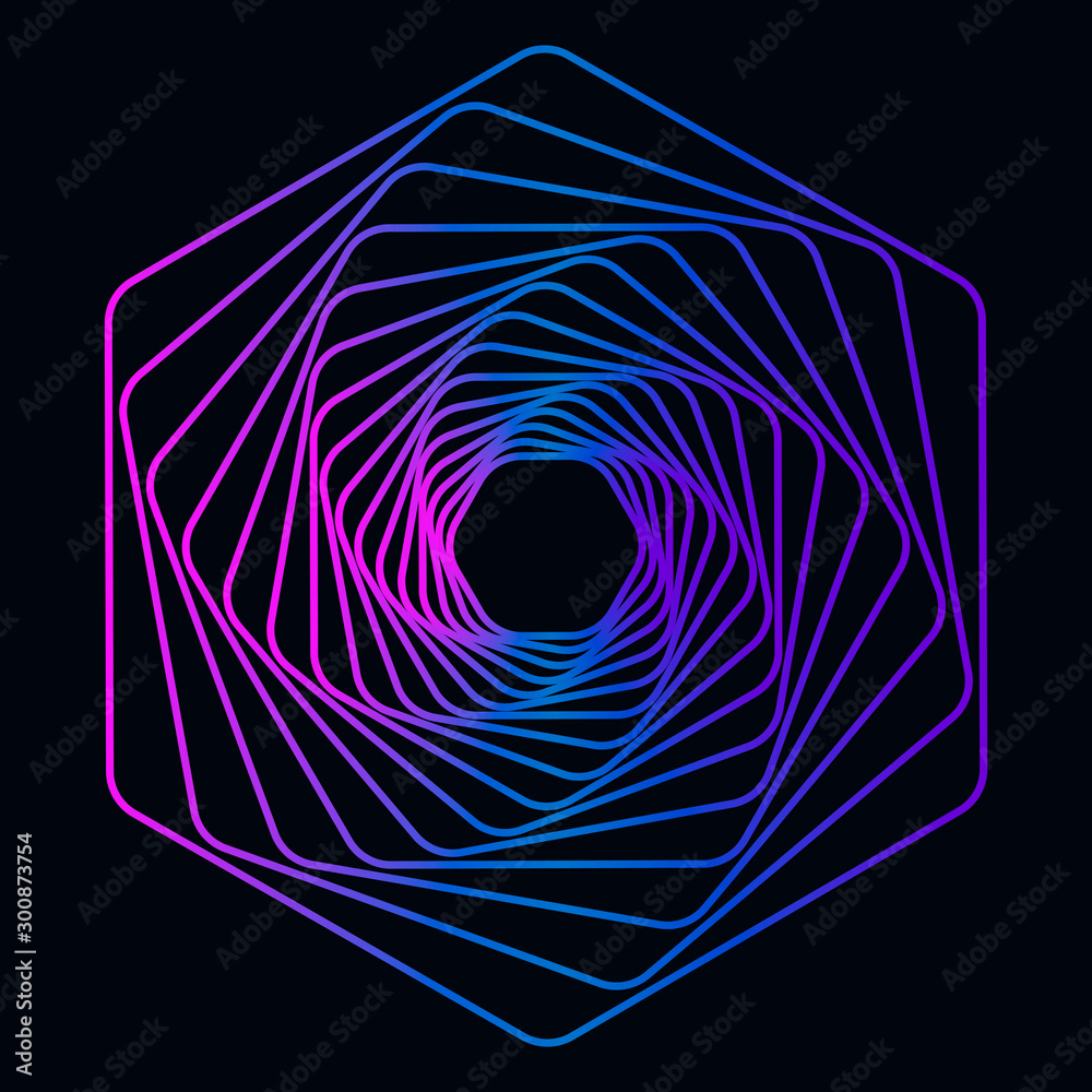 Poster twisted geometric tunnel. abstract colored background. vector illustration.