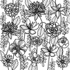 flowers hand drawing and sketch black and white