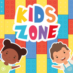 interracial children with kids zone lettering