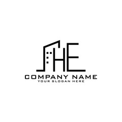 Letter HE With Building For Construction Company Logo