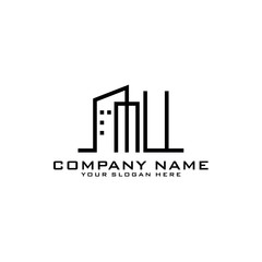 Letter MU With Building For Construction Company Logo
