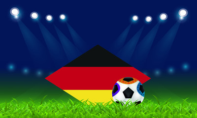 Naklejka premium Soccer field, green lawn and ball on the background of the Germany flag, Vector