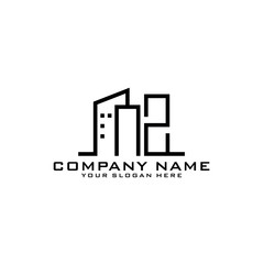 Letter NZ With Building For Construction Company Logo