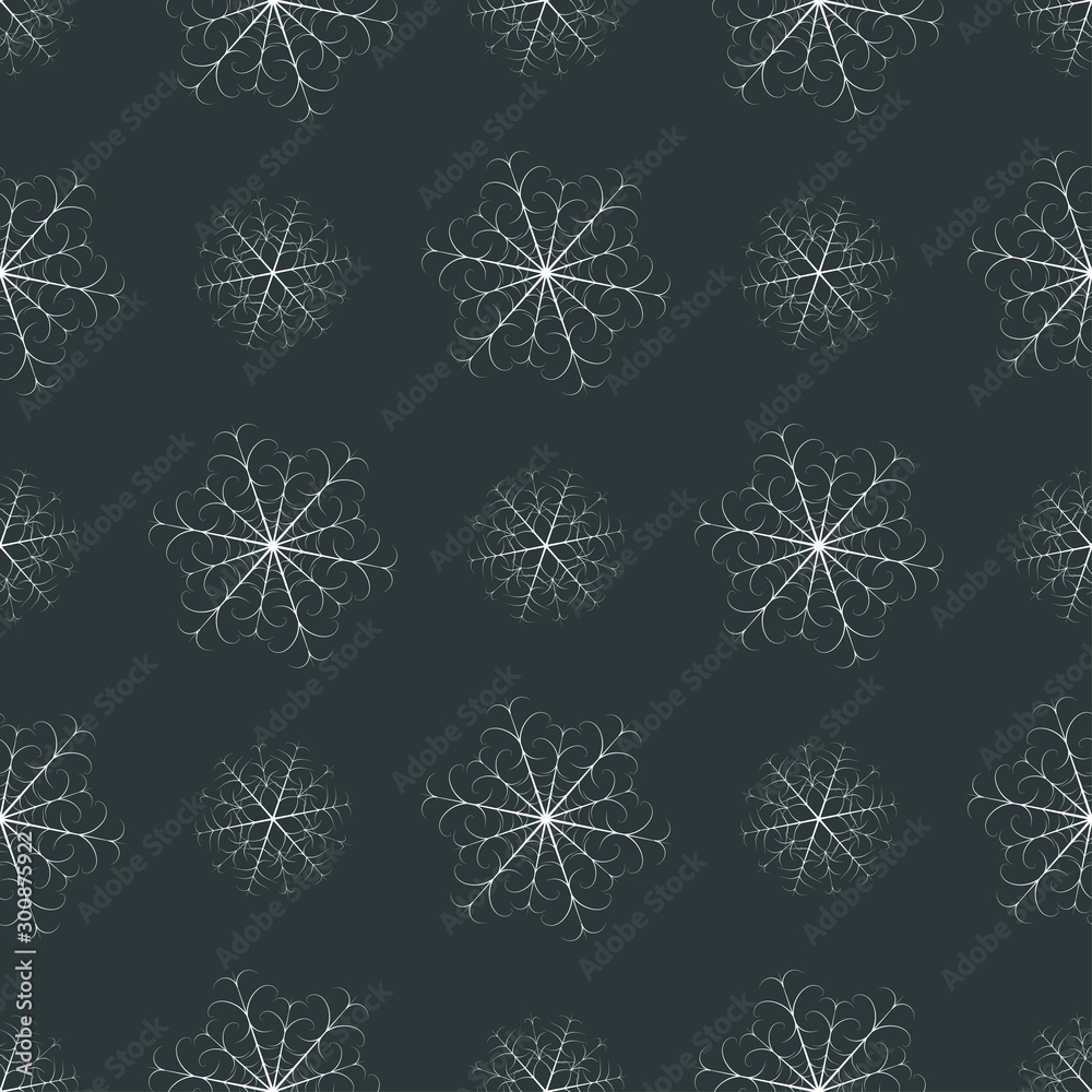 Poster Seamless christmas snow flake pattern. Trendy vector wallpaper. Christmas backdrop. Modern abstract pattern with snowflakes for print design. Seasonal nature background. Modern vector illustration.