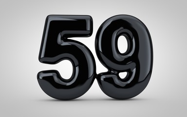 Black glossy balloon number 59 isolated on white background.