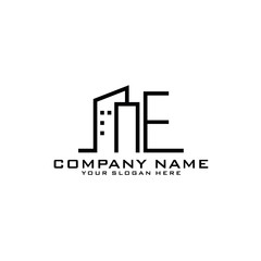 Letter NE With Building For Construction Company Logo
