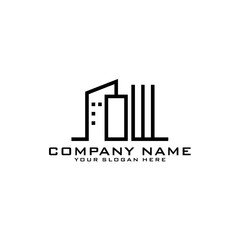 Letter OW With Building For Construction Company Logo