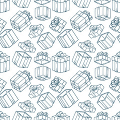 Gift box. Hand drawn gift boxes seamless pattern. Gift boxes endless vector background Part of set.