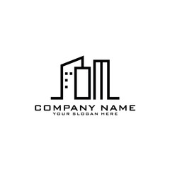 Letter OM With Building For Construction Company Logo