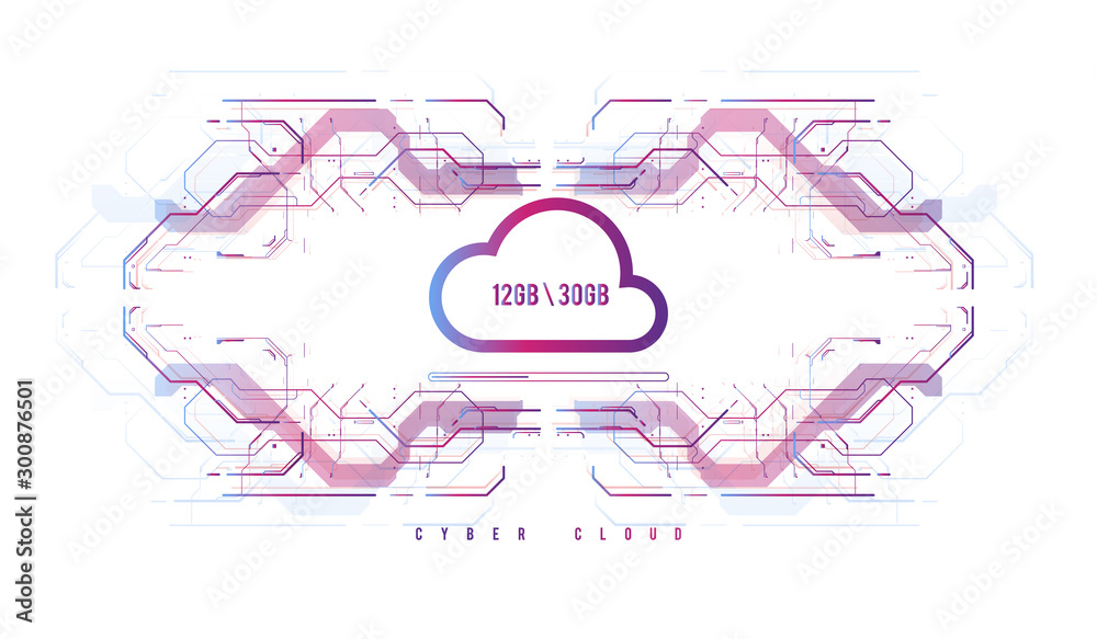 Poster cloud computing and innovation concept with hud elements. storage data, online data backup. internet