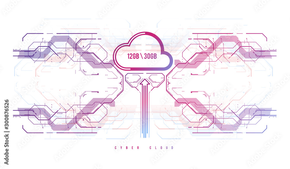 Poster cloud computing and innovation concept with hud elements. storage data, online data backup. internet