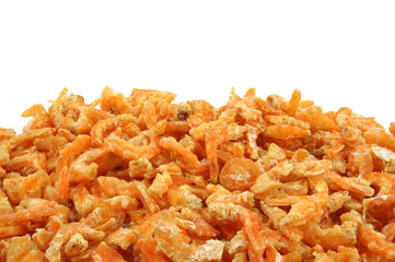Pile of dried shrimp isolated on white background