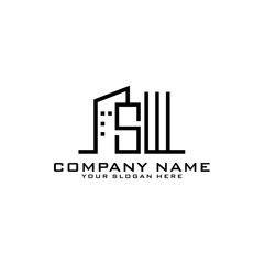 Letter SW With Building For Construction Company Logo