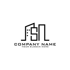 Letter SN With Building For Construction Company Logo