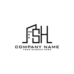 Letter SH With Building For Construction Company Logo