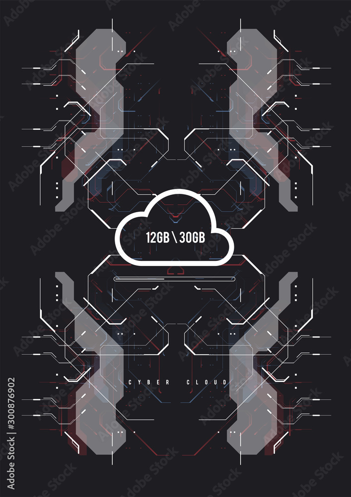 Poster cloud computing and innovation concept with hud elements. storage data, online data backup. internet