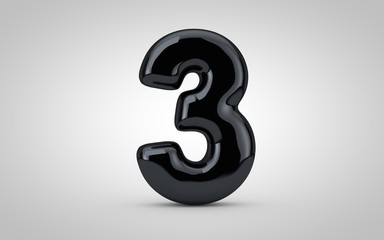 Naklejka premium Black glossy balloon number 3 isolated on white background.