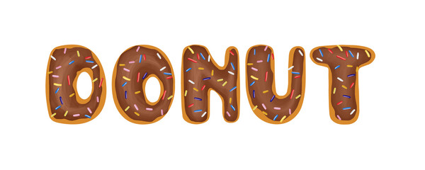 Donut word. Tasty lettering on white background