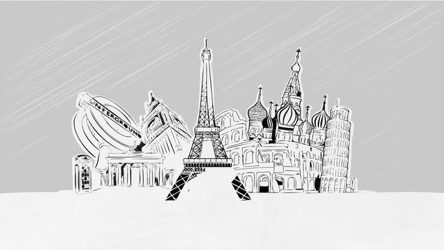 Europe Landmarks Selfdrawing Lines