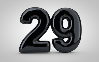 Black glossy balloon number 29 isolated on white background.