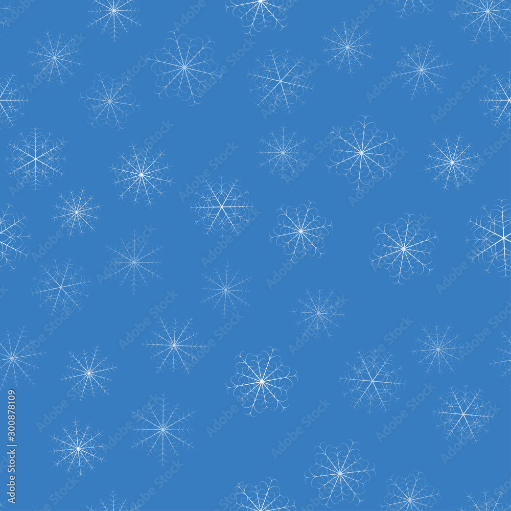 Poster Seamless christmas snow flake pattern. Trendy vector wallpaper. Christmas backdrop. Modern abstract pattern with snowflakes for print design. Seasonal nature background. Modern vector illustration.