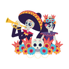 catrina and mariachi playing trumpet characters
