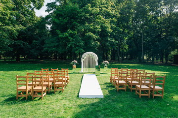 wedding ceremony outdoor wedding  with flower decorations,