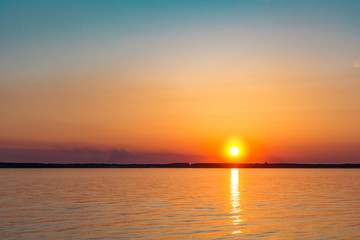 Sunset on the embankment of the Amur river in Khabarovsk. Russia.
