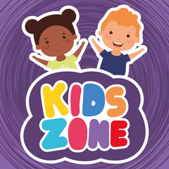 interracial children with kids zone lettering