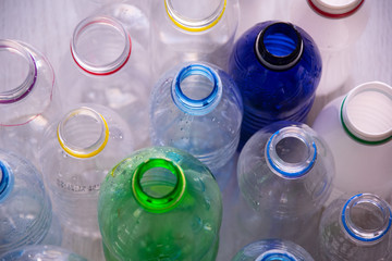 plastic colorful empty bottles above