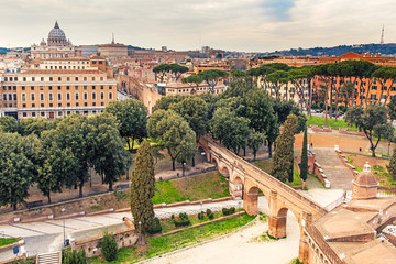 Naklejka premium Rome rooftop city view and dome St. Peter's cathedral. Italy