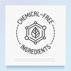 Chemical free ingredients symbol. Thin line icon for package of organic product. Modern vector illustration.