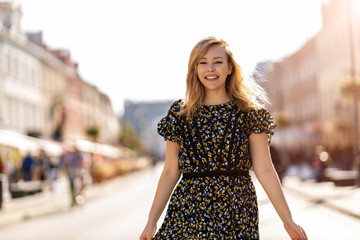 Beautiful young woman in an urban city area 