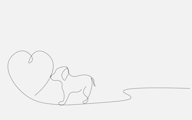 Valentines day background with puppy, vector illustration