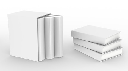 template empty book mockup set white background , 3d rendering	