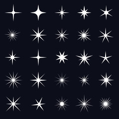 Star icons. Twinkling stars. Sparkles, shining burst. Christmas vector symbols isolated
