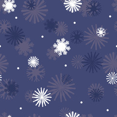 Vector Star Snowflakes on Navy Blue seamless pattern background.