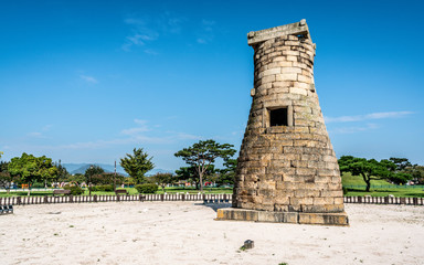 Scenic view of Cheomseongdae an ancient astronomical observatory during daytime in Gyeongju South Korea