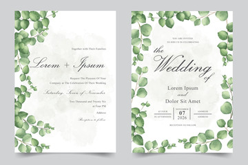 Watercolor Wedding Invitation template card With Beautiful Foliage