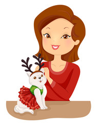 Girl Pet Cat Christmas Costume Illustration