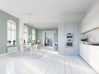 3D-Illustration of a new modern city loft apartment.