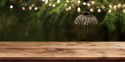 Christmas tree with wooden table