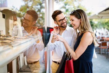 Happy tourist couple in love having fun, travel, smiling on vacation