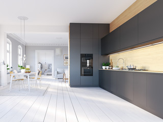 3D-Illustration of a new modern city loft apartment.