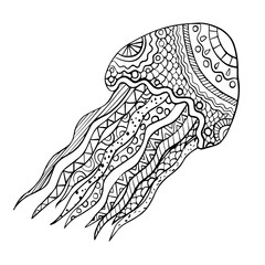  vector illustration, coloring jellyfish, meditation
