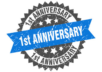 1st anniversary grunge stamp with blue band. 1st anniversary