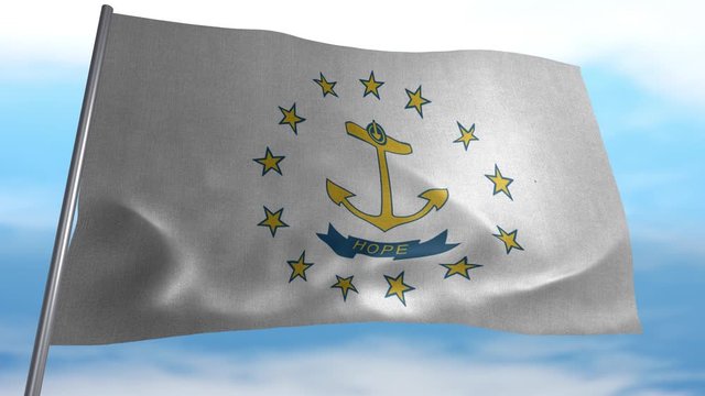 Seamless looping animated flag of Rhode Island blowing in the wind in 4K resolution including luma matte