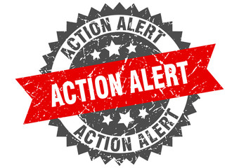 action alert grunge stamp with red band. action alert