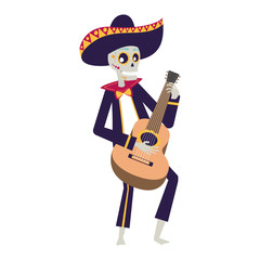 mariachi skull playing guitar comic character